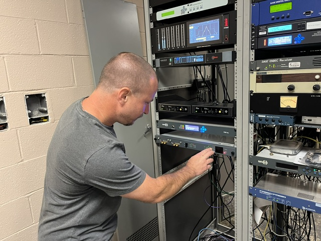 SCETV Broadcast Engineer Brandon Smallwood checks the gear.