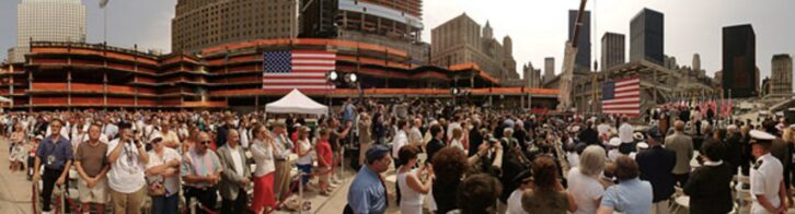 A panoramic view from “The Pit,” the site of the New York attack, on the day Bernie Wagenblast served as the announcer.