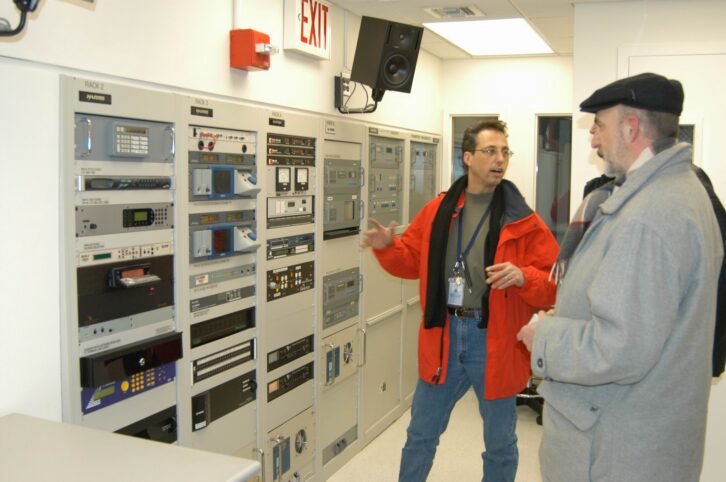 Steve Shultis inside WNYC's permanent Empire State Building transmitter room (circa 2005), constructed in 2002 to replace the emergency setup deployed immediately following Sept. 11.