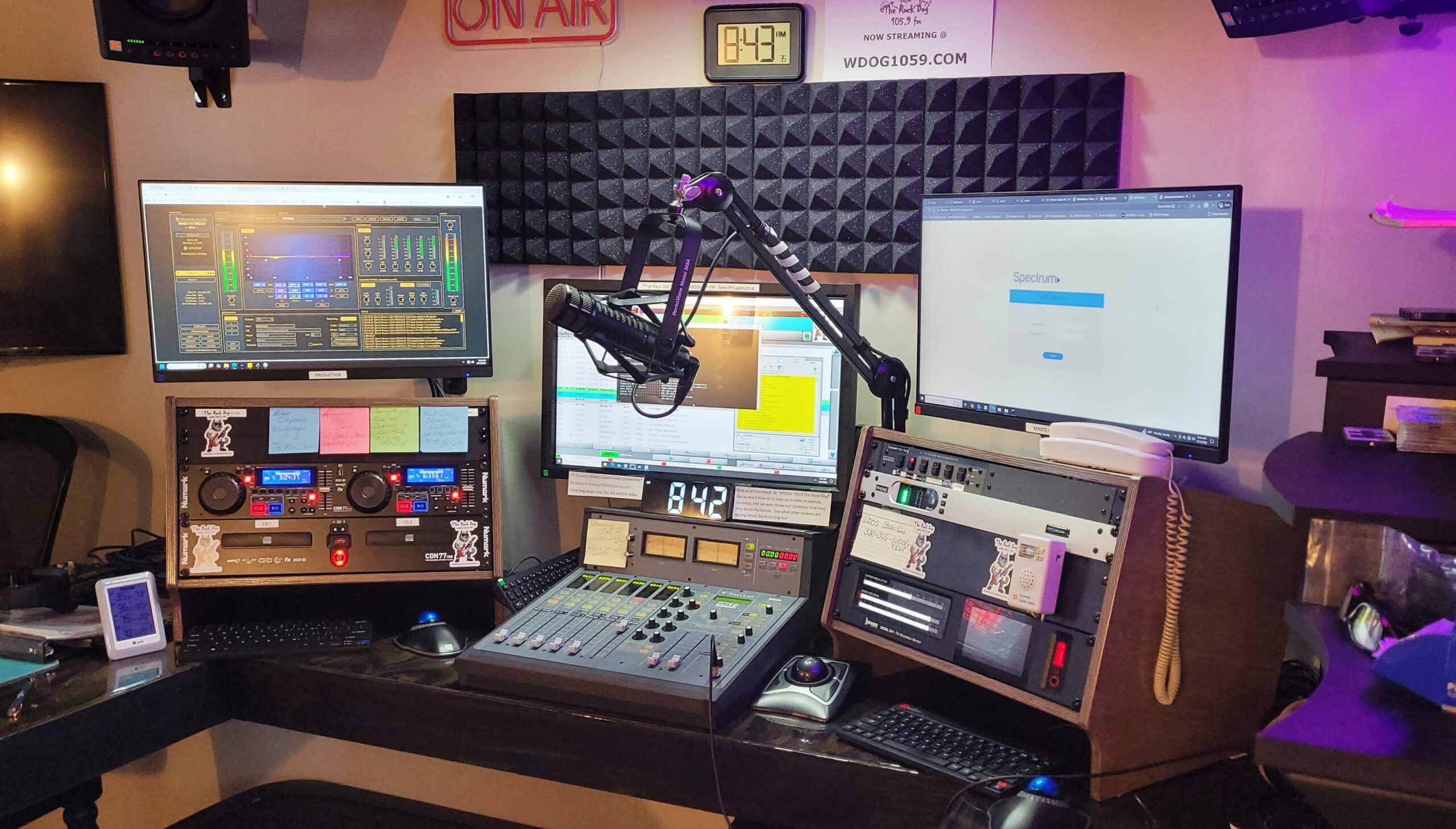 Station design revolved around a beautiful, if aging, Soundcraft RM1ds console.