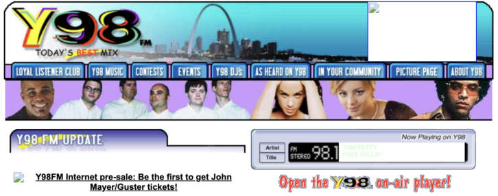 Now Playing on Y98, circa May 2002. Credit: Internet Archive