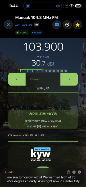 On my iPhone, I used the Echo app to transcribe the WPHI(FM) weather forecast.