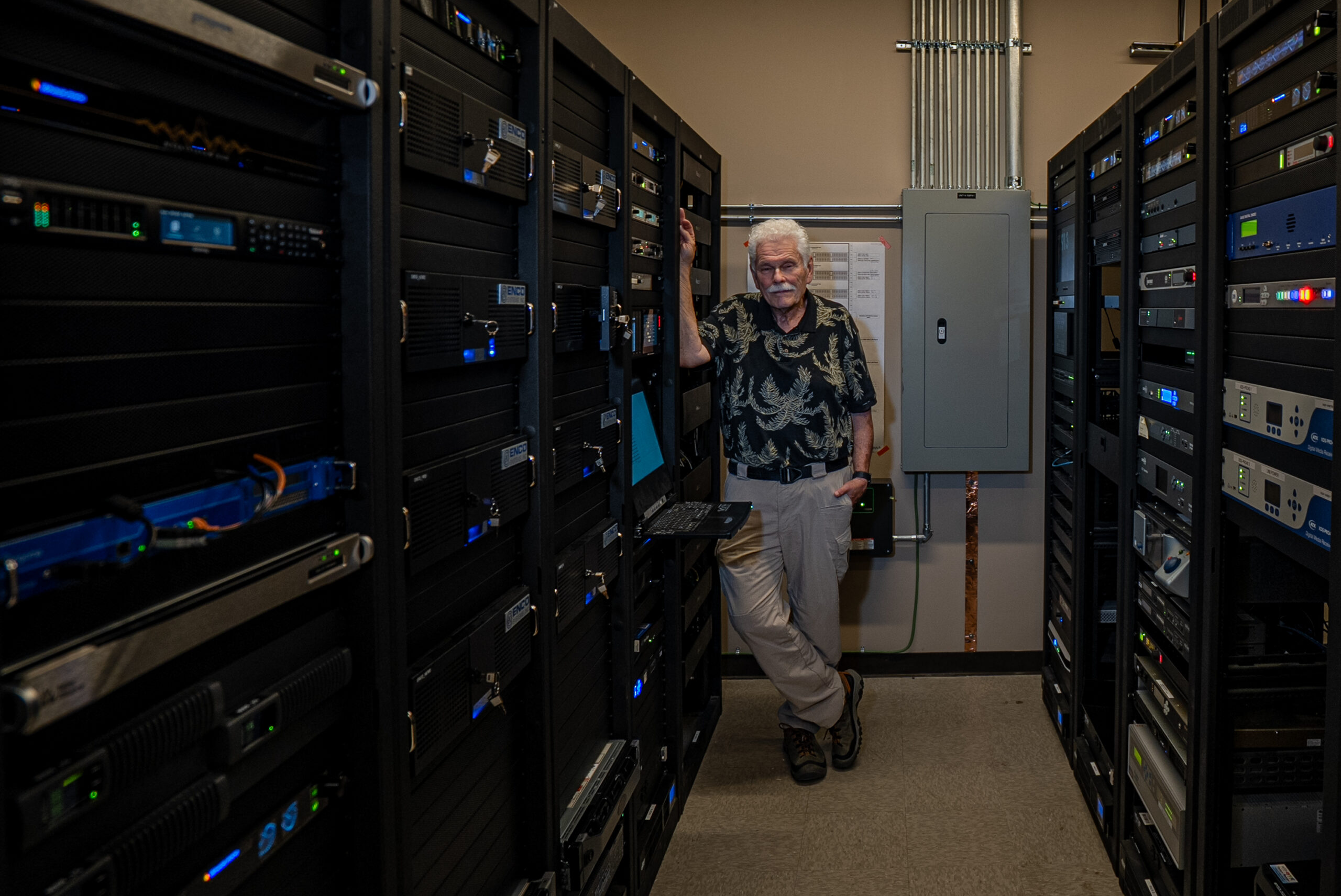 Chief Engineer Jim Stitt in the technical operations center.credit: Kelly Ann for WYSO 