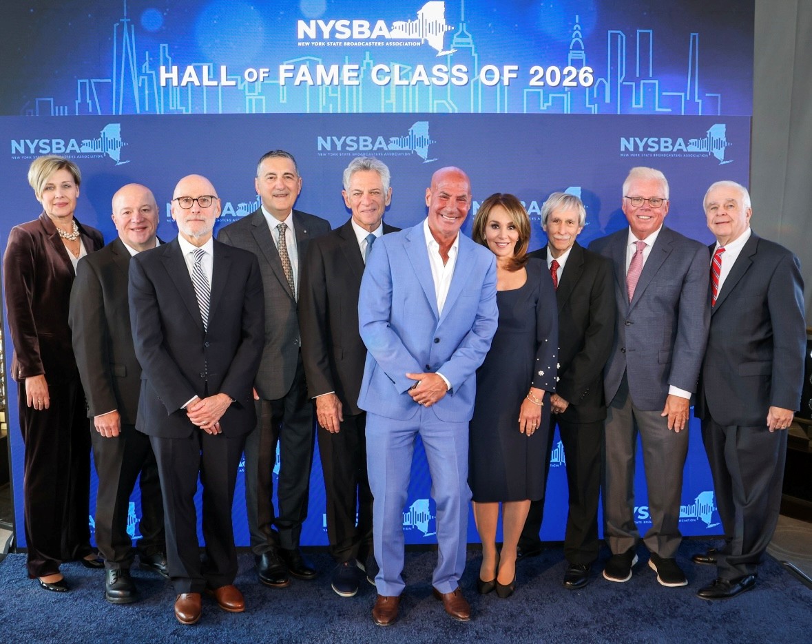(From left) NYSBA President Heidi Raphael, Dan Miner, Chuck Samuels, Bob Krummenacker, Bill Ritter, Sid Rosenberg, Rosanna Scotto, Pete Cloutier, Hall of Fame Chairman/Emcee Ed Levine and NYSBA Senior Policy Advisor David Donovan. (Photo: Michael Priest Photography)