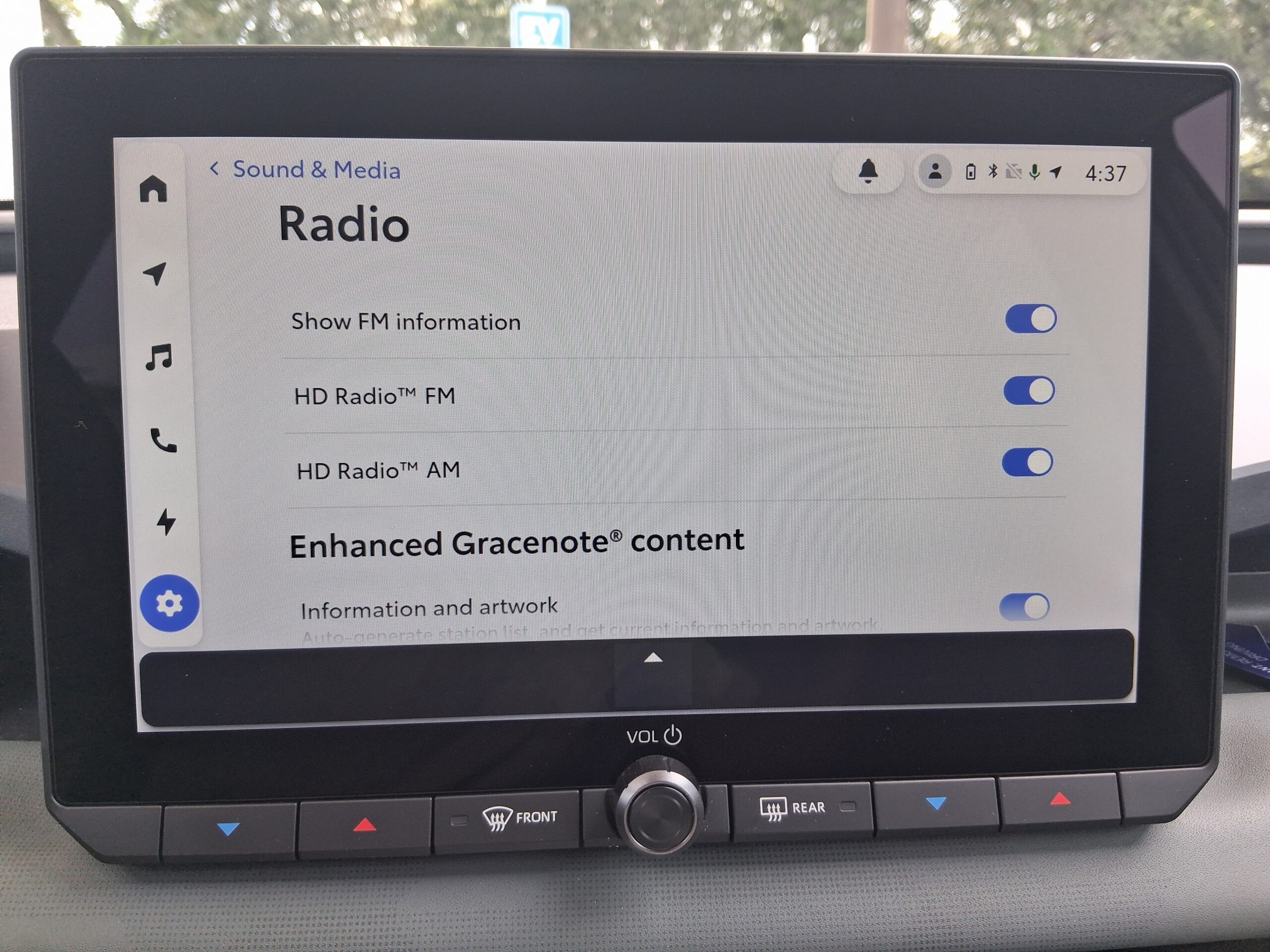 The radio screen in the RAV4. Here the user will drill down to tuning and other menus.