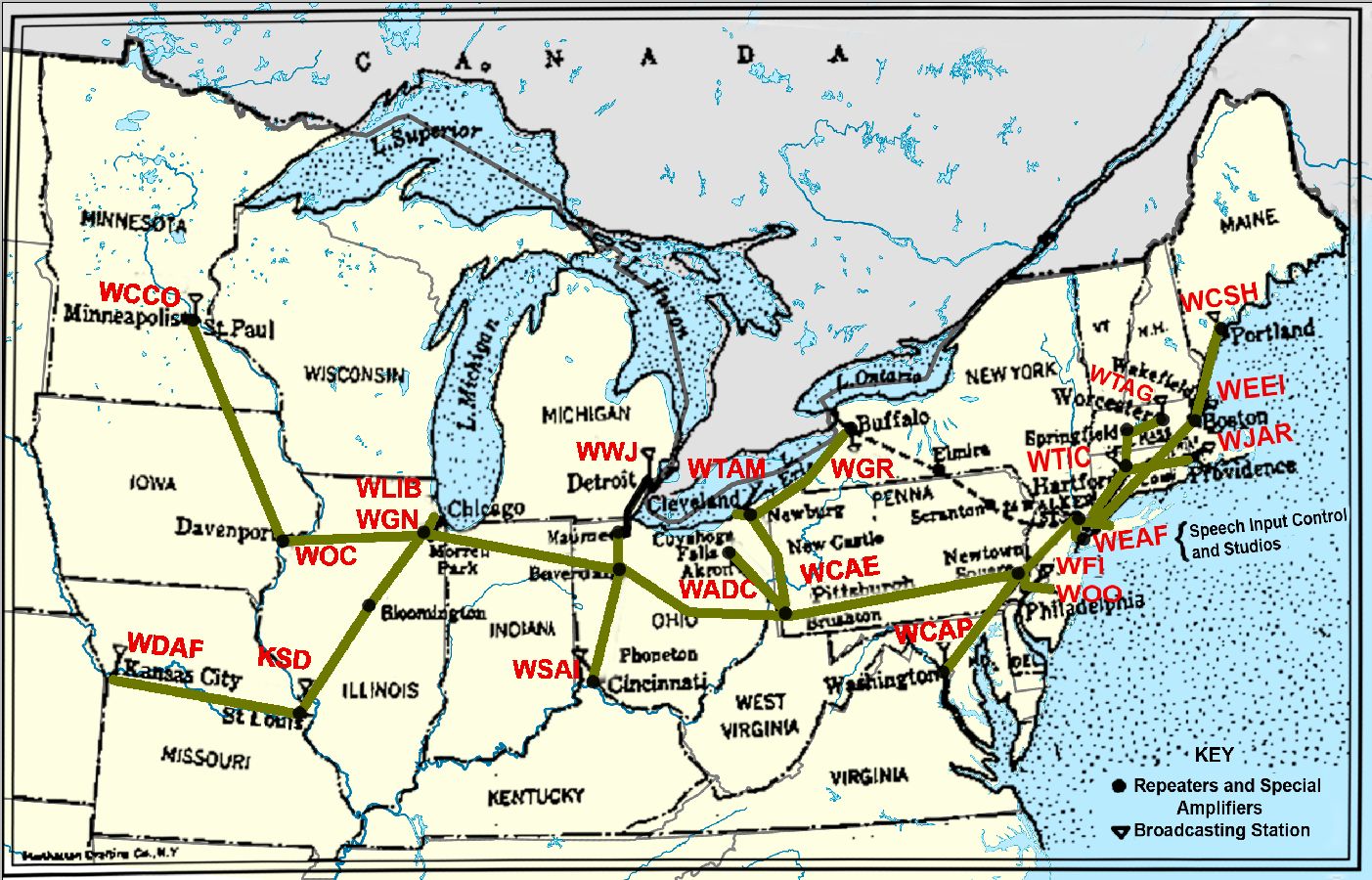 The AT&T Red Network, 1925. (From a 1925 publication)