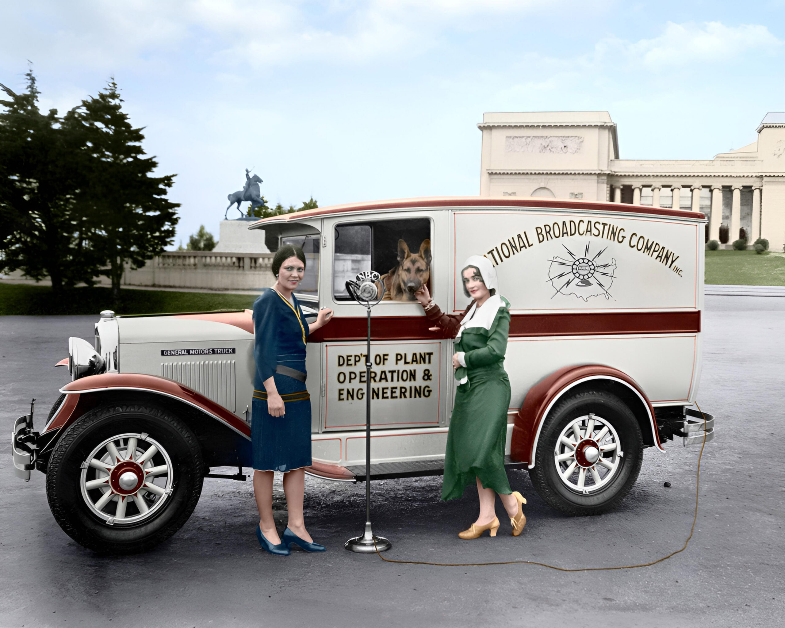 The NBC Orange Network conducts a broadcast outside of the Palace of the Legion of Honor in San Francisco, late 1920’s. (Author’s collection, colorized by the author)