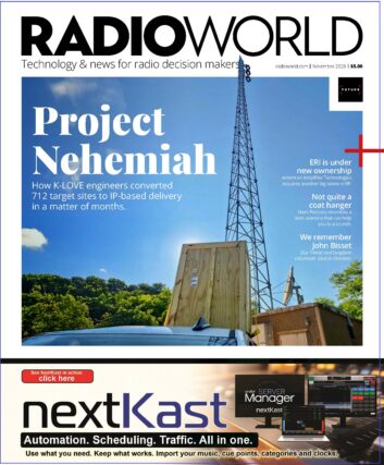 Cover of Radio World issue showing a story about K-LOVE's Project Nehemiah
