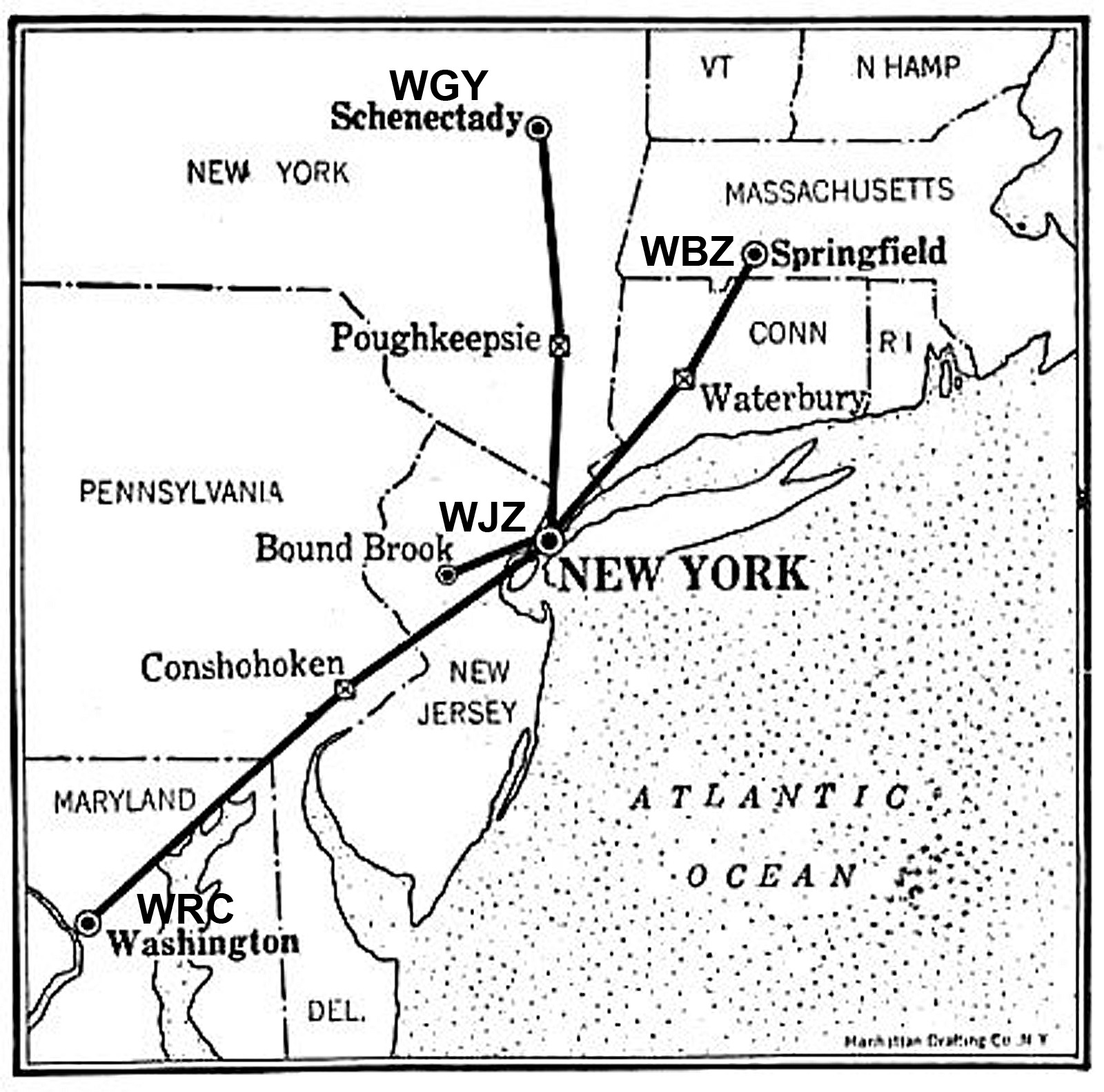 The WJZ Network, 1925 (from a 1925 publication)