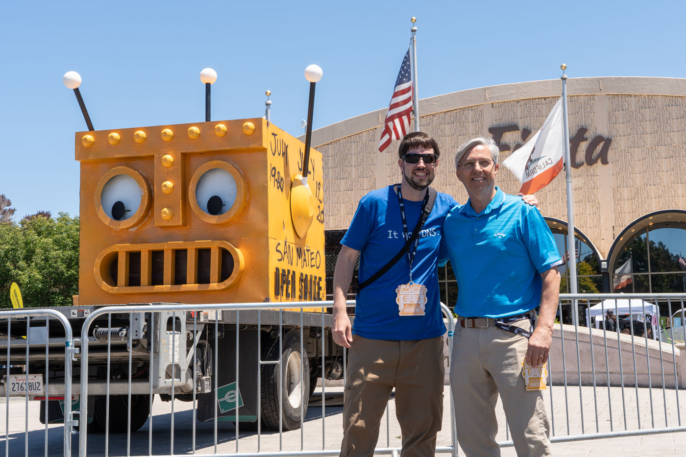 Joe and Jeff Geerling at Open Sauce in 2025, a maker faire-like event.