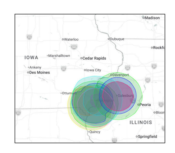 A coverage map showing the broadcast footprint of stations acquired by Civic Media