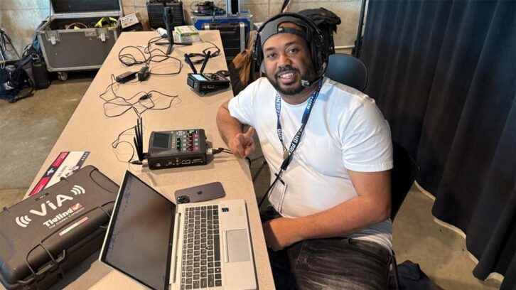 DJ “B-Swift,” on-air personality on Radio One’s Hot AC station WHHH(FM) in Indiana, broadcasts live at the Indy 500 with the Tieline ViA.
